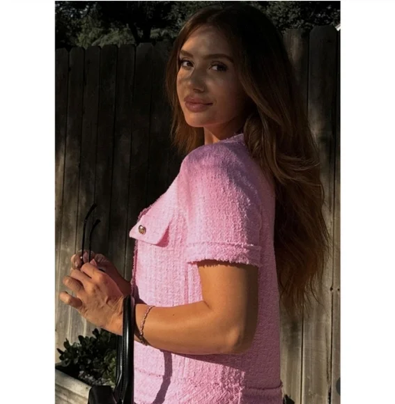 ZARA TEXTURED DRESS PINK TWEED - Picture 9 of 15